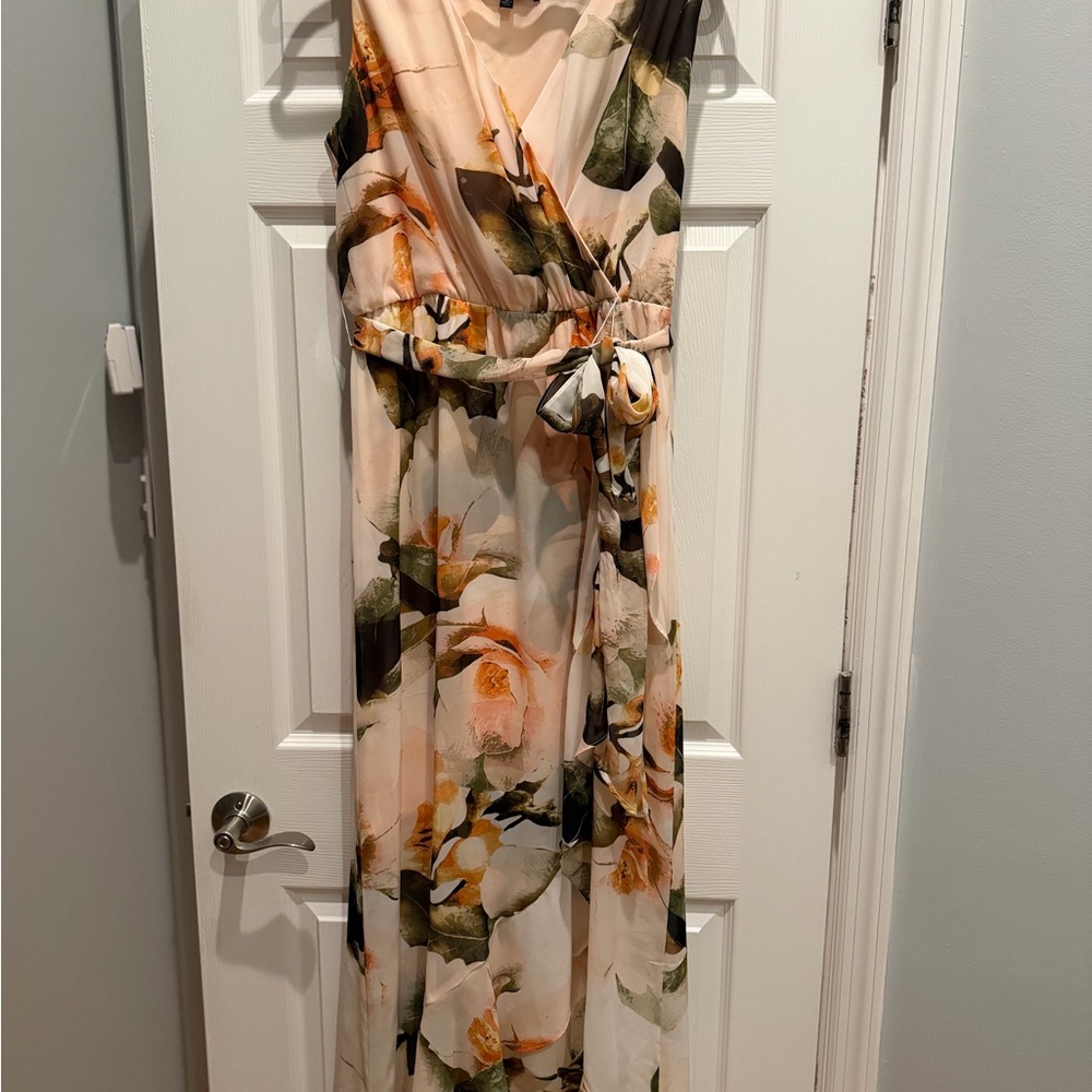 Signature by Sangria Sleeveless Floral Maxi Dress in Blush, Green and Yellow